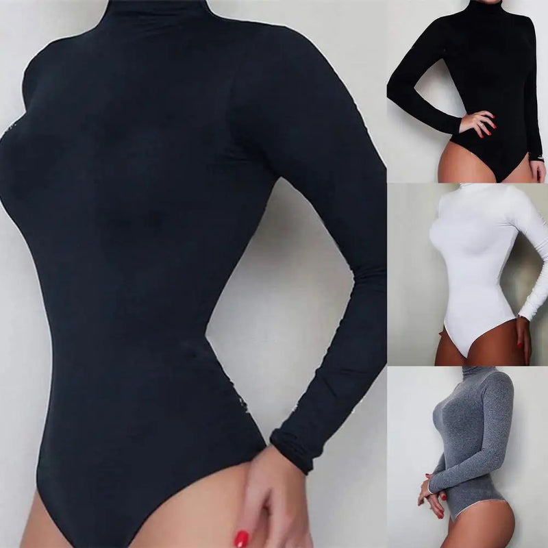 Women Bodysuit Solid Color Turtleneck Sexy Sculpting Underwear Hip Wrap Stretchy One-Piece Underwear For Yoga